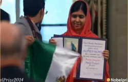 Un estudiante mexicano irrumpe en la ceremonia del Nobel con Malala