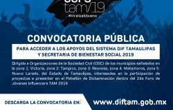 Gobierno del Estado y DIF Tamaulipas premiará a los mejores proyectos de las organizaciones civiles en la convocatoria “Influencers 2019”